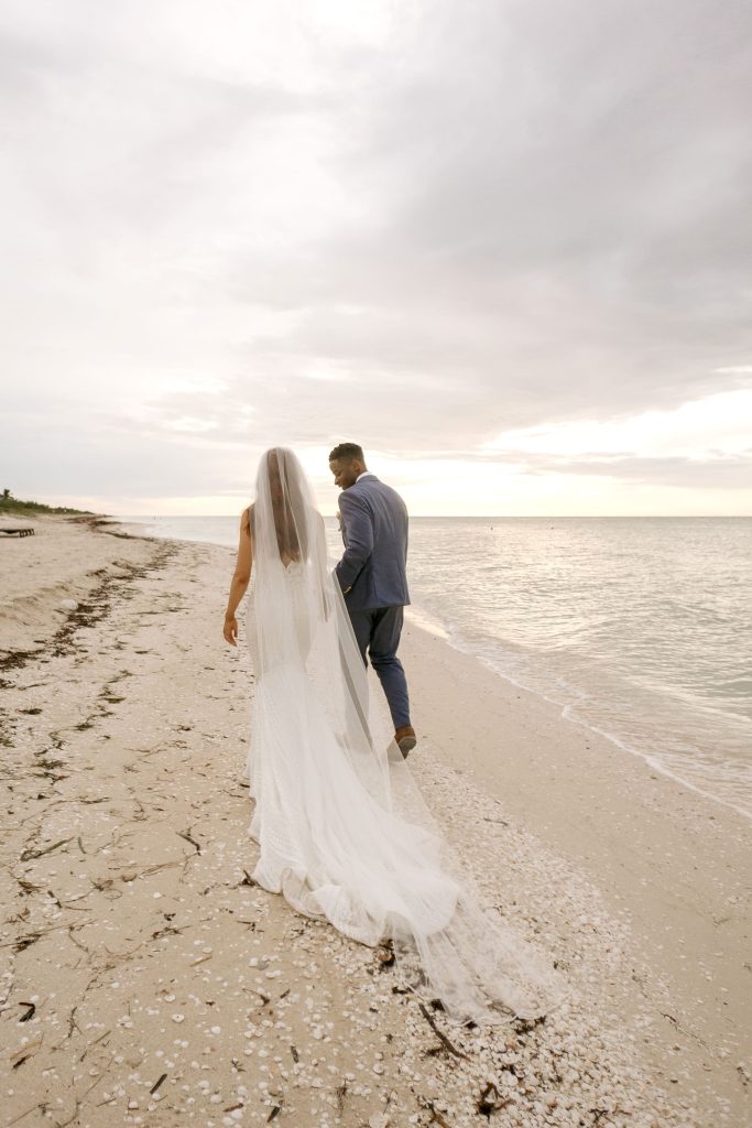 beach wedding bride and groom