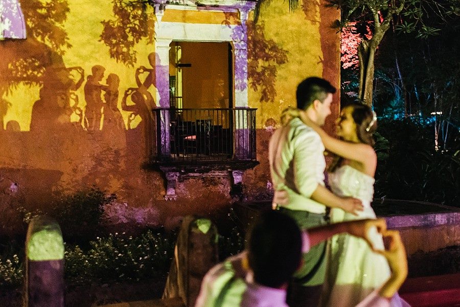 Shade of the bride and groom at destination wedding in Hacienda Uayamon