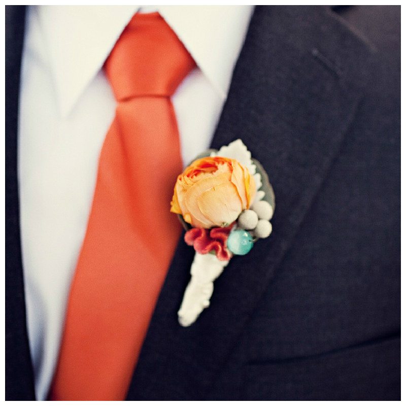 Boutonniere - Groomsmen - Tangerine Color - Wedding