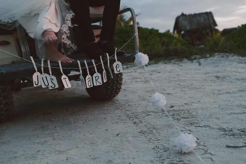 Beach wedding just married