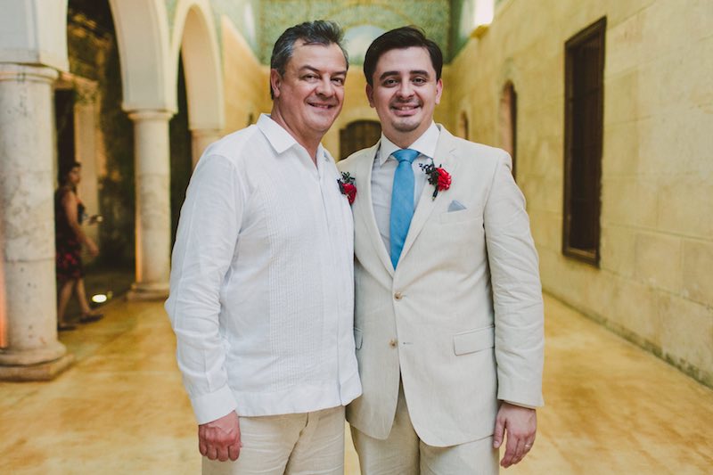 Happy Groom and his father at destination wedding in Yucatán