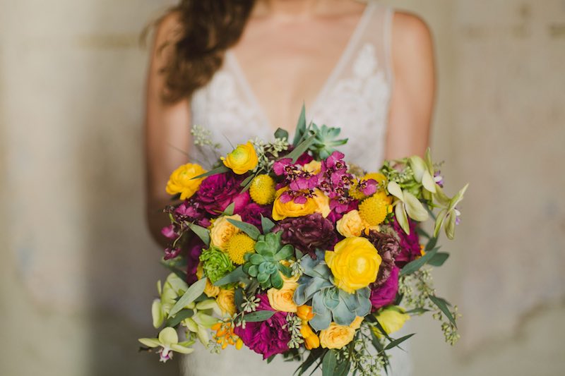 colorful wedding bouquet at destination wedding