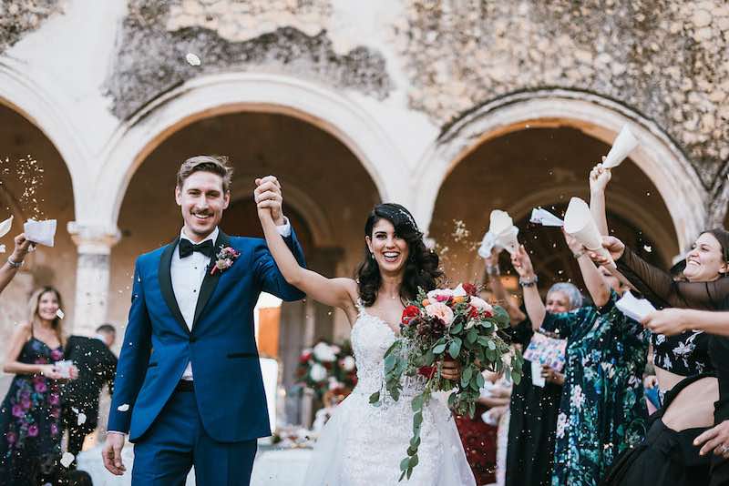 just married wedding couple at Hacienda Tekik de Regil