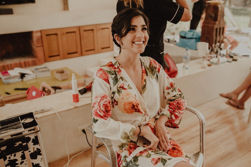 happy bride during her getting ready