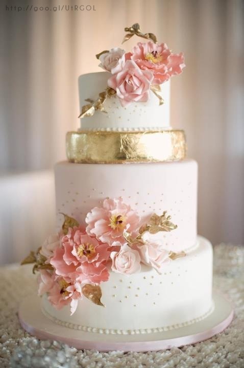 Floral Cake at Rose Gold Wedding