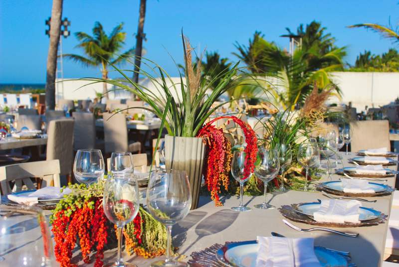 tropical tableware at beach