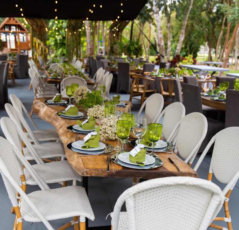 Wood tables in event furniture