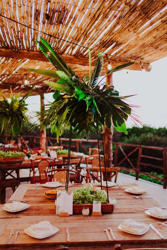 wedding furniture tableware tropical foliage