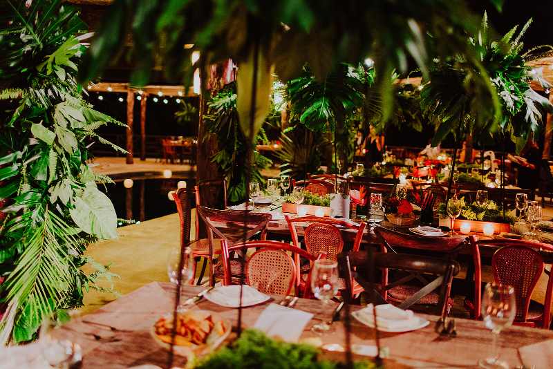 wedding furniture tableware tropical foliage