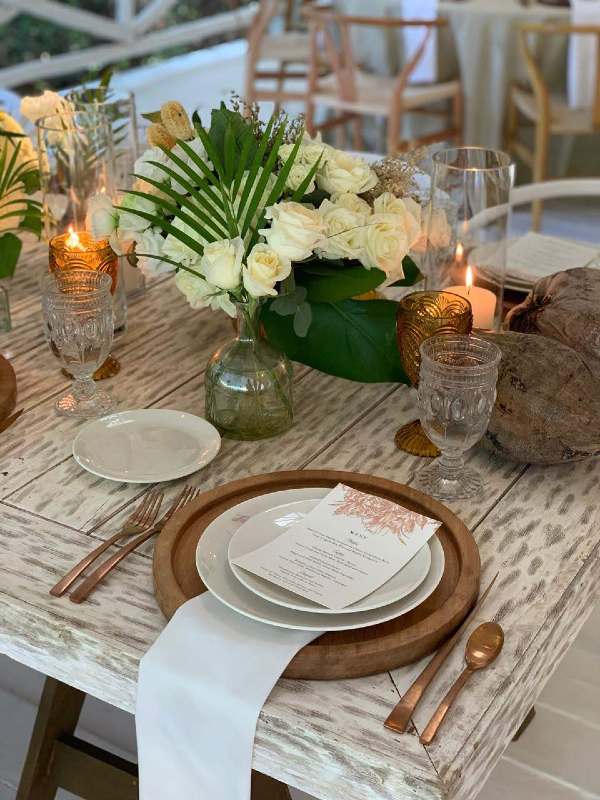 Vintage tableware for a beach wedding